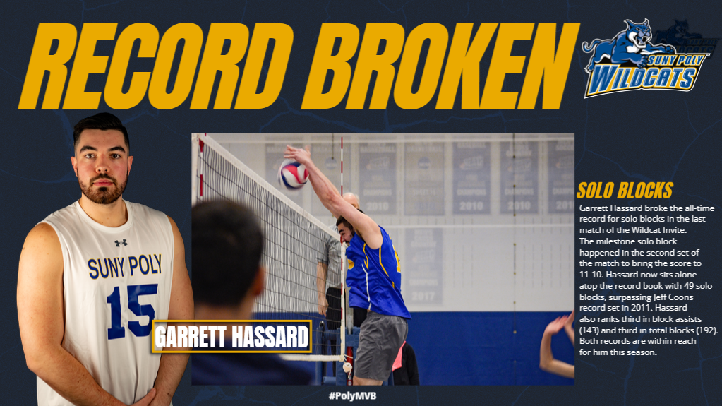 MVB: Hassard Breaks SUNY Poly All-Time Solo Blocks Record at the 2022 Wildcat Invitational.  