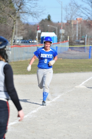 Sophomore Lyndsey Brognano rounds the bases after hitting one of her three home runs on the day
